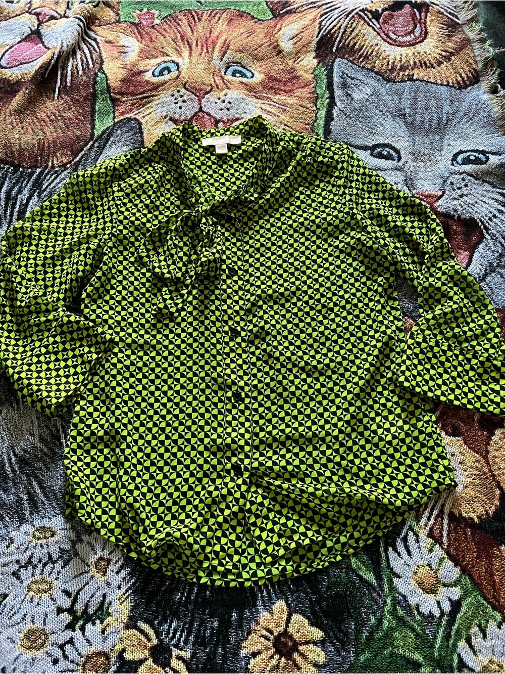 Neon Green Geometric Print Button-Up Shirt